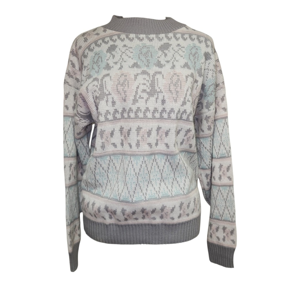 Jonathan Cass Sweater Womens Size L Vintage Pastel Ski Fair Isle Knit 80s